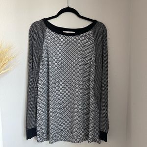 LOFT Women's Balck & White Patterned Long Sleeve Tunic - Size L